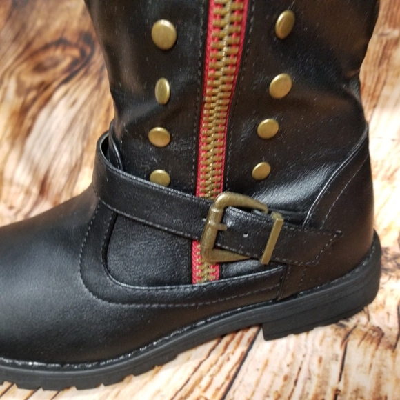 JC NWOT Black Women's Knee-High Boots with Red Zipper Size 7.5 - Picture 6 of 10